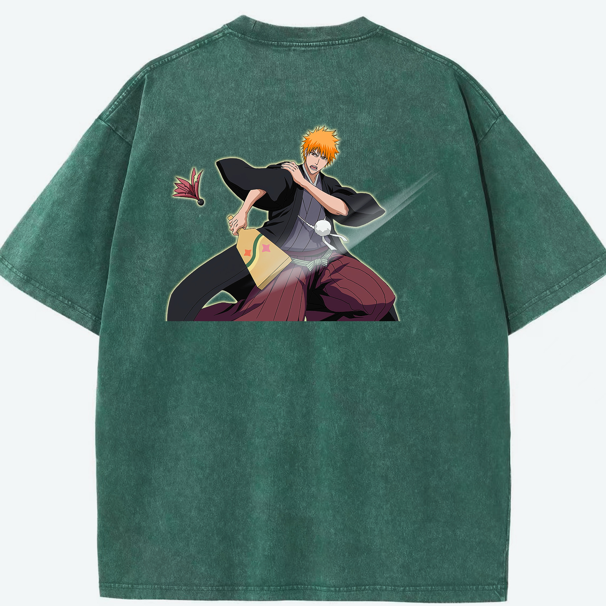 （画像用） ブリーチ 黒崎一護（くろさき いちご）BLEACH Kurosaki Ichigo 綿100% ヴィンテージ風 半袖Tシャツ（背面プリント）